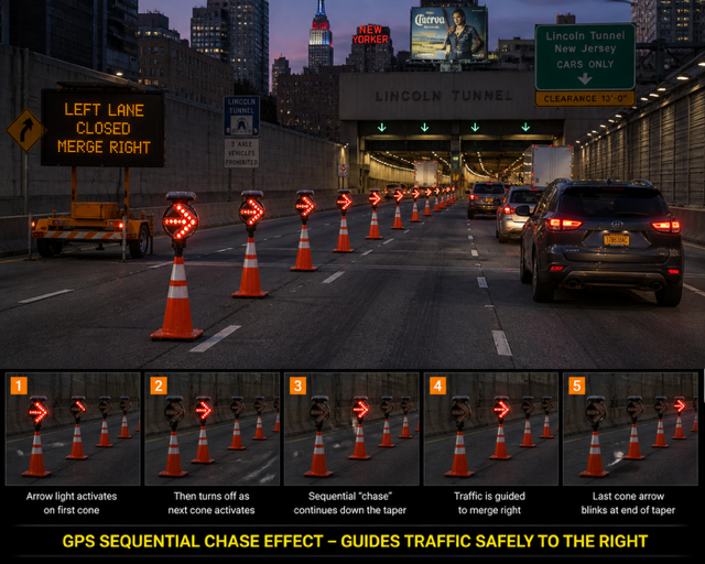 SOLAR POWERED TRAFFIC CONE ARROW LIGHT WITH GPS CHASE CAPABILITY SLX-ARROW