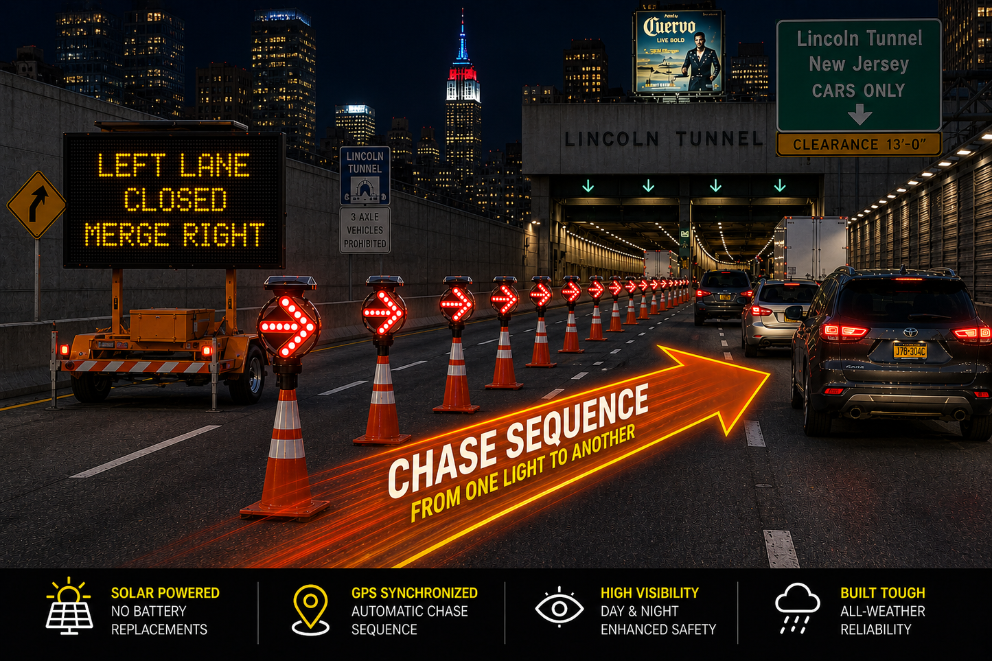 SOLAR POWERED TRAFFIC CONE ARROW LIGHT WITH GPS CHASE CAPABILITY SLX-ARROW