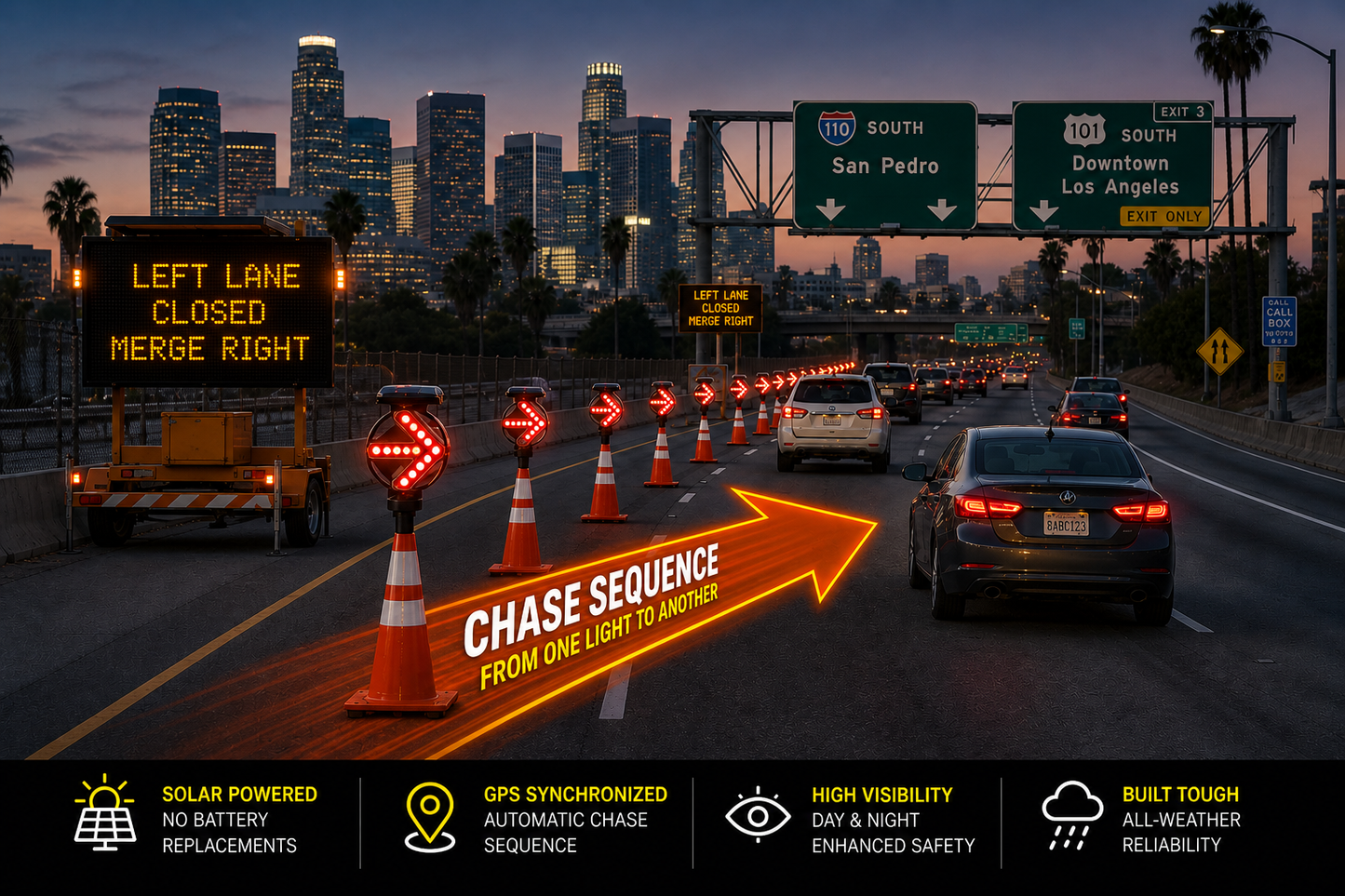 SOLAR POWERED TRAFFIC CONE ARROW LIGHT WITH GPS CHASE CAPABILITY SLX-ARROW
